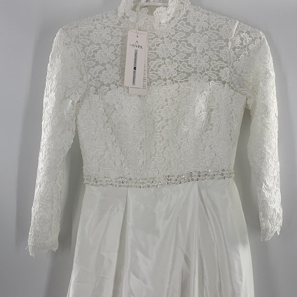 MISS.VEIL LACE HIGH NECK HIGH LOW WEDDING DRESS NEW WITH TAGS - Picture 5 of 14